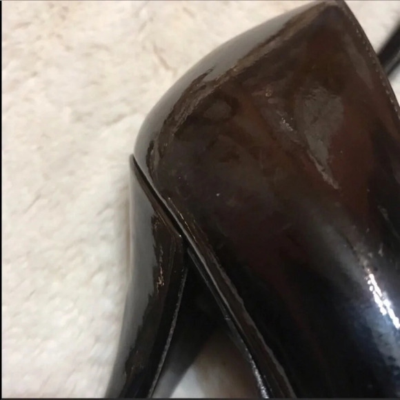 Stuart Weitzman Brown Patent Peep Toe 4” Heels 7 - Picture 6 of 8